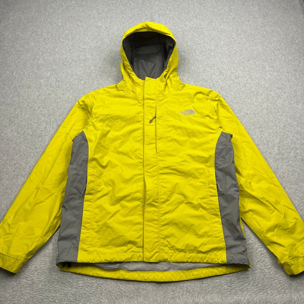 North Face Hyvent Jacket Mens‎ Small Yellow Full Zip Hooded Rain Coat Waterproof